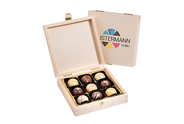 Goy Werbemittel-Agentur - Essen und Trinken - 9 Premium-Pralinen in Holzbox