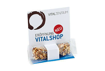 Essen und Trinken - Vollkorn-Müsliriegel mit Displaykarte Goy Werbemittel-Agentur - Essen und Trinken - Vollkorn-Müsliriegel mit Displaykarte