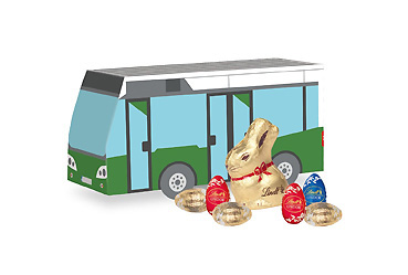 Goy Werbemittel-Agentur - Ostern - Bus mit Lindt Goldhase und Schoko-Eiern