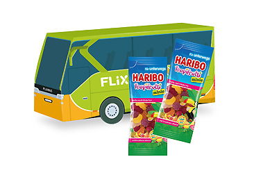 Goy Werbemittel-Agentur - Weihnachtsartikel - 3D Präsent „Bus” mit Haribo-Topifrutti