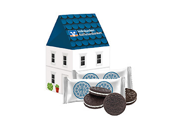 Goy Werbemittel-Agentur - Weihnachtsartikel - 3D Präsent Haus mit Oreo-Keksen