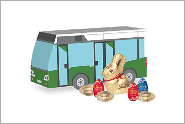 Goy Werbemittel-Agentur - Ostern - Bus mit Lindt Goldhase und Schoko-Eiern
